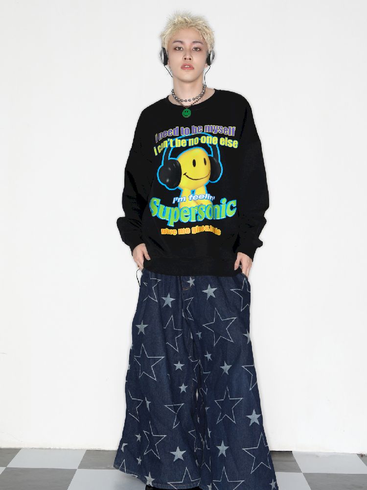 American Casual Street Smiley Loose Pullover【s0000010265】