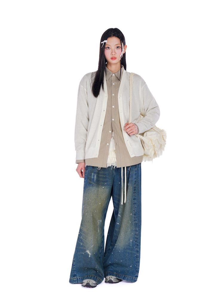 Long soft feeling V-neck knitted cardigan【s0000008606】