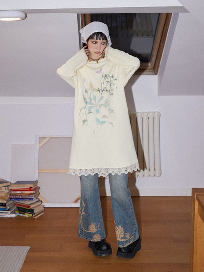 Printed Loose Casual Long Sleeve T-Shirt Dress【s0000010098】