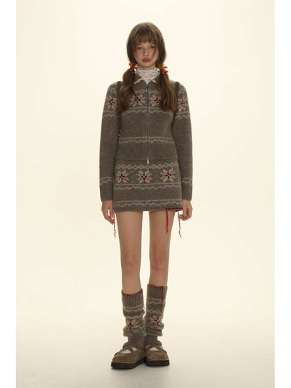 Tassel Zipper Sweater Knit Cardigan Set【s0000006011】