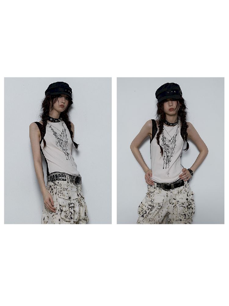 Fake Two Piece Clashing Fringe Patchwork Vest【s0000009389】