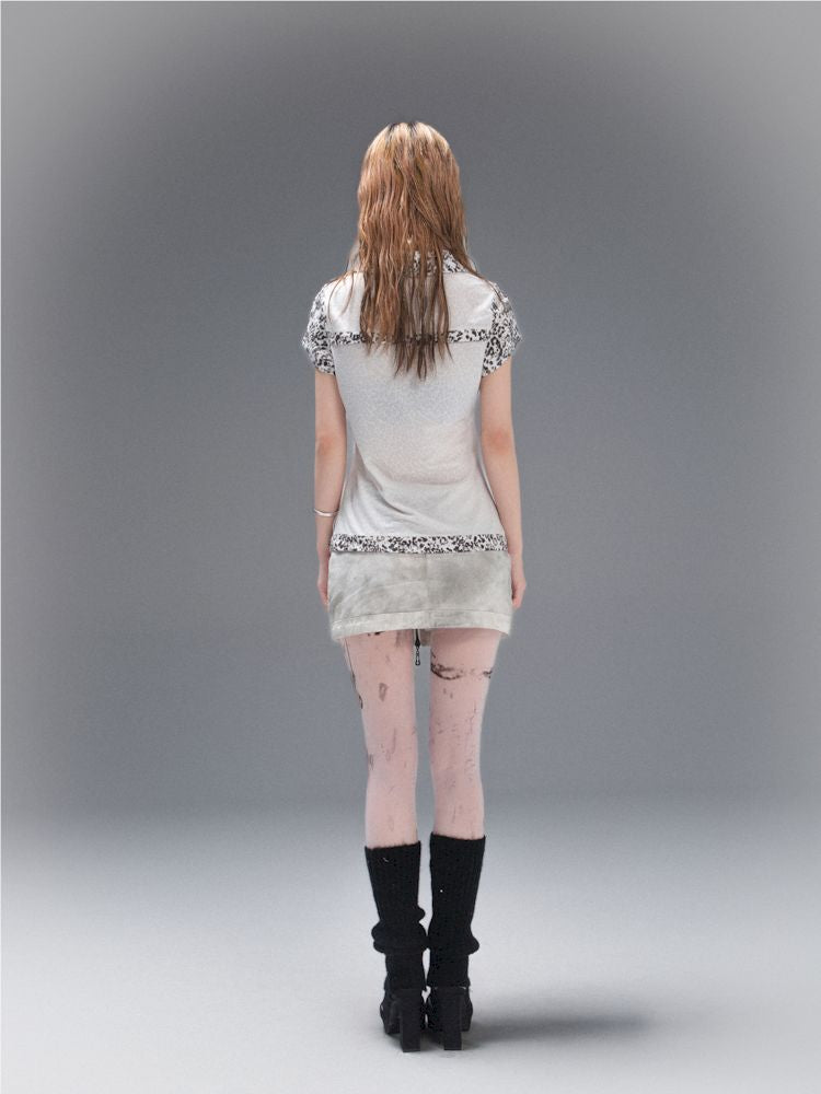 Polo Neck Collision Color Short Sleeve Top【s0000008468】