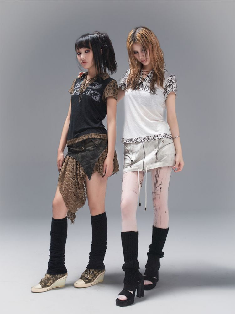 Polo Neck Collision Color Short Sleeve Top【s0000008468】