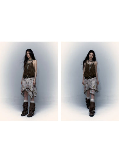 Slouchy Old Hollowed Out Loose Flocked Lace Vest【s0000008134】