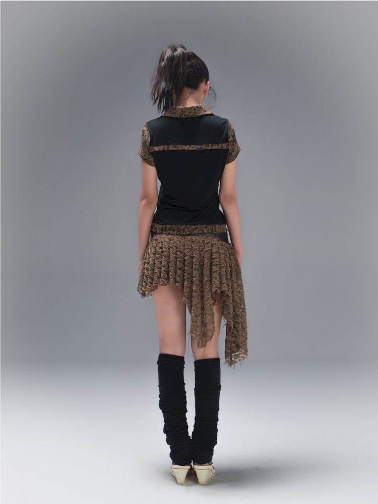 Polo Neck Collision Color Short Sleeve Top【s0000008468】