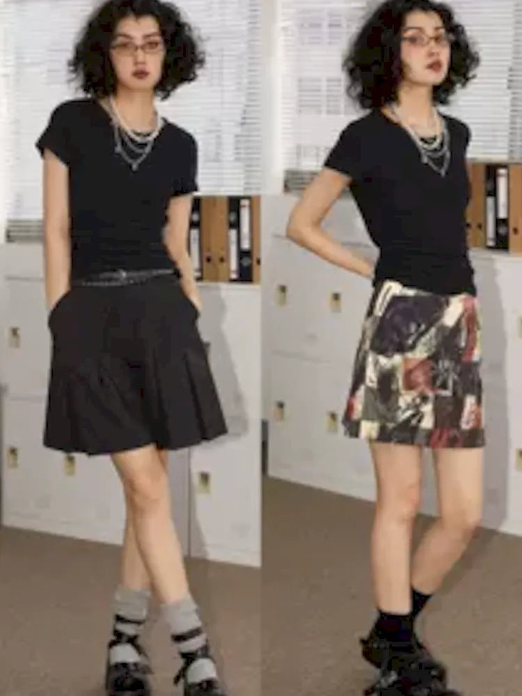 Round Lace Neck Jacquard Pleated Short Sleeve T-Shirt【s0000008850】