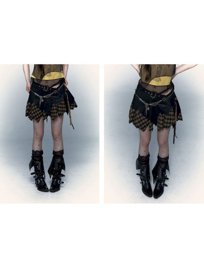 Punk Dark Rock Street Irregular Splicing Halter Skirt【s0000009001】