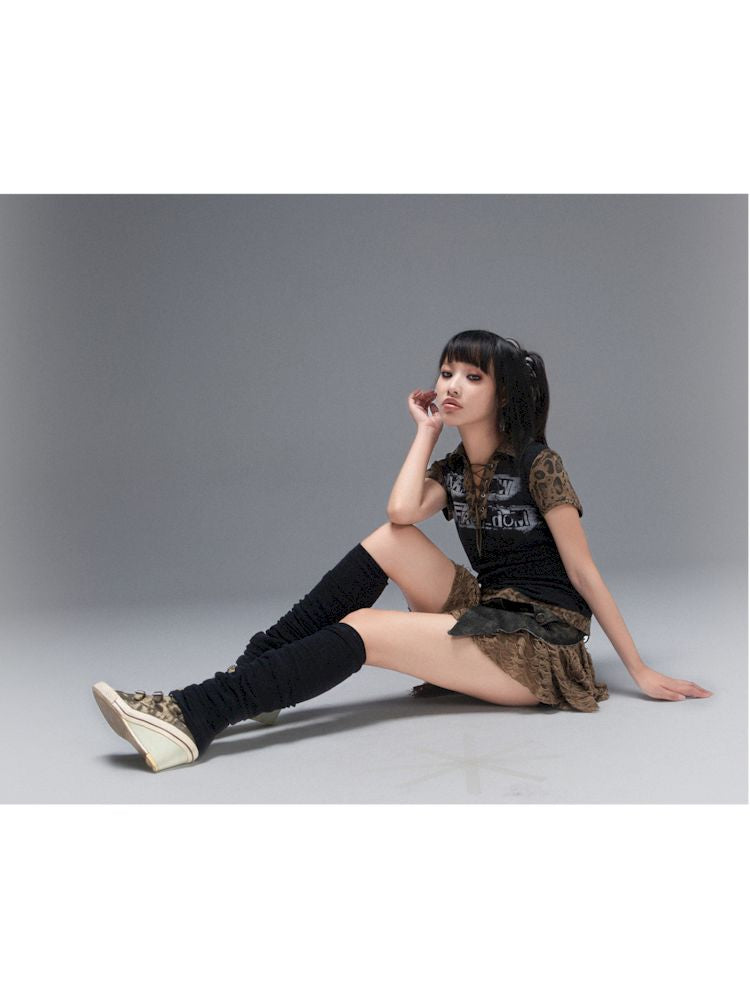 Polo Neck Collision Color Short Sleeve Top【s0000008468】