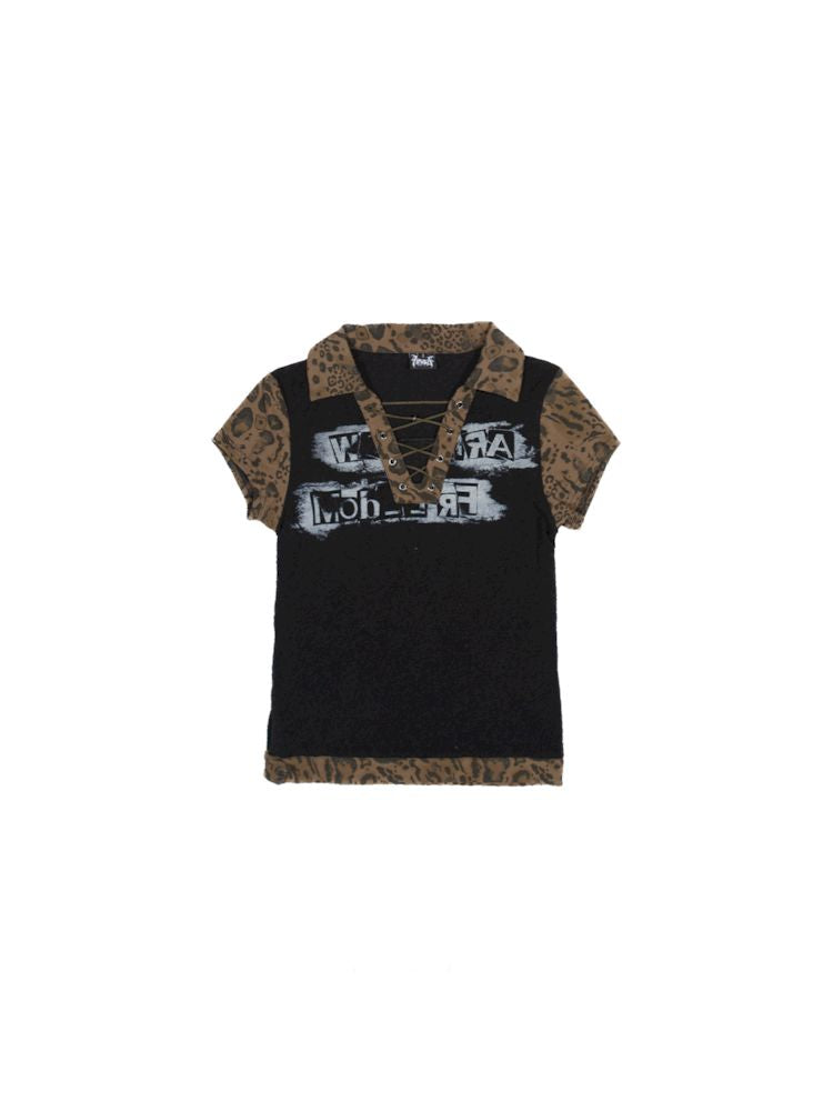 Polo Neck Collision Color Short Sleeve Top【s0000008468】