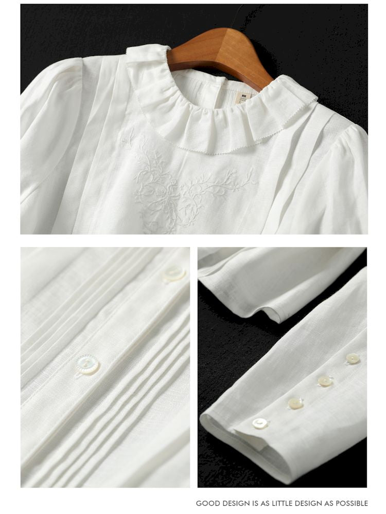 Lamb Leg Sleeve 100% Linen Shirt【s0000007643】