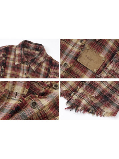 Old washed color collision plaid shirt【s0000009754】