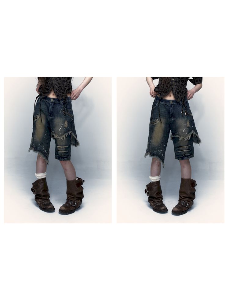 Punk street washed and worn wide-leg jeans【s0000008127】