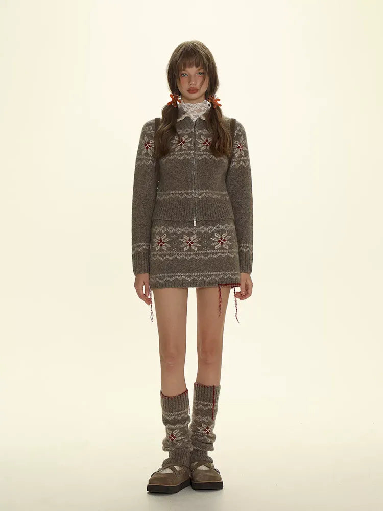 Tassel Zipper Sweater Knit Cardigan Set【s0000006011】