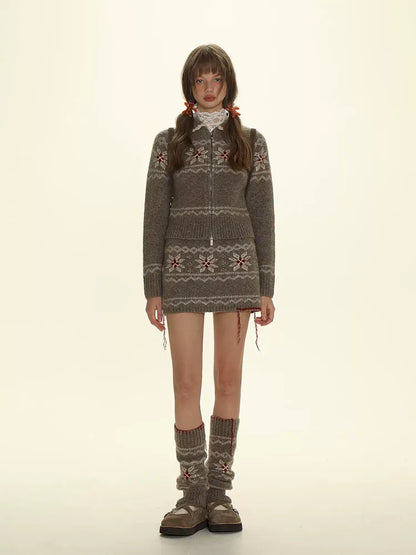 Tassel Zipper Sweater Knit Cardigan Set【s0000006011】