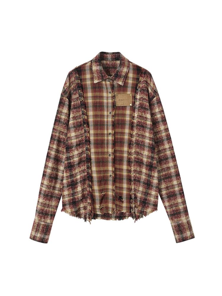 Old washed color collision plaid shirt【s0000009754】