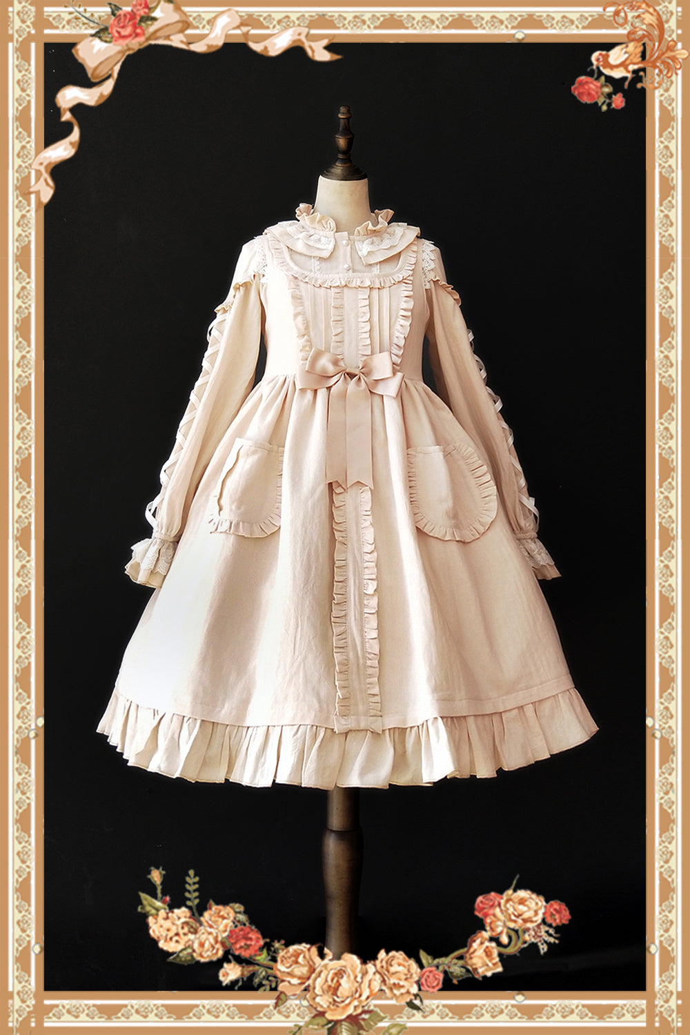 Infanta - Warm Tea - Cute Ribbon Long Sleeves Cotton Blouse