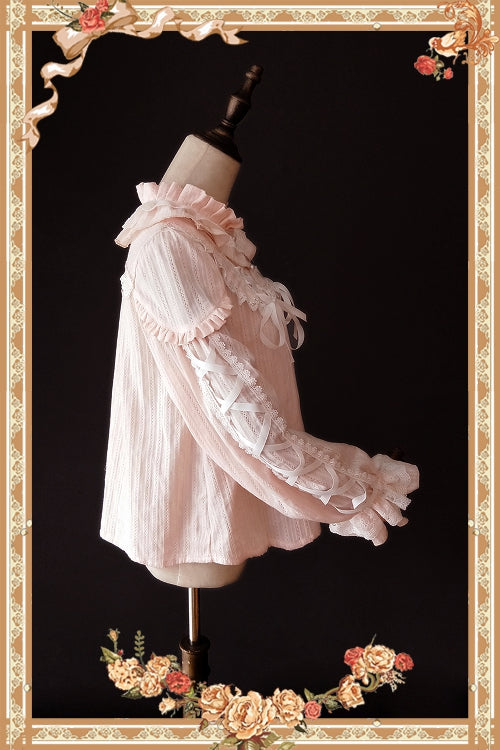 Infanta - Warm Tea - Cute Ribbon Long Sleeves Cotton Blouse