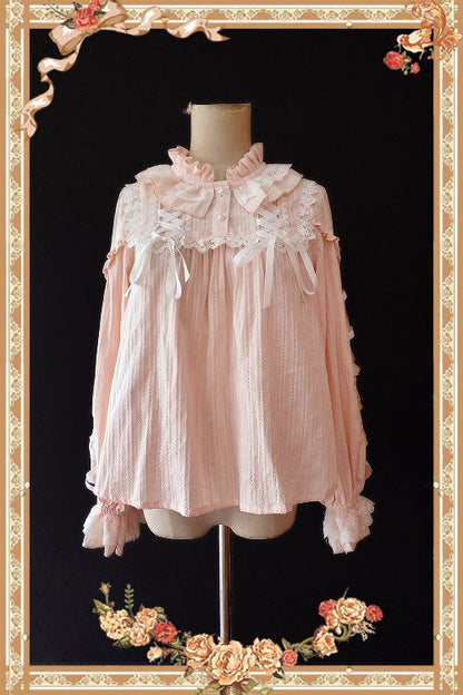 Infanta - Warm Tea - Cute Ribbon Long Sleeves Cotton Blouse