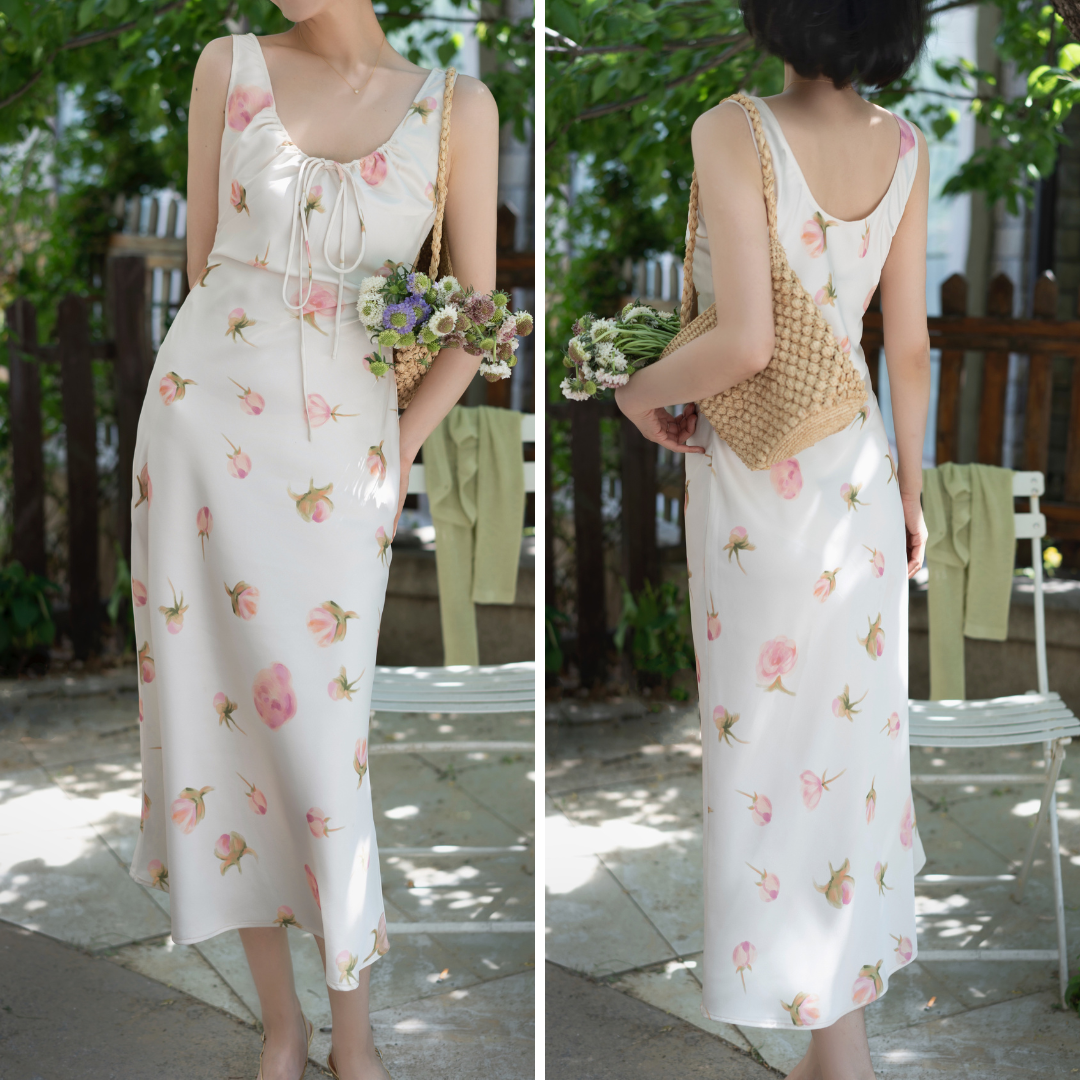 Light pink rose bud sleeveless long dress