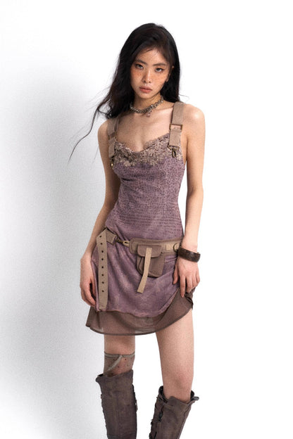 Layered Mesh Strap Dress