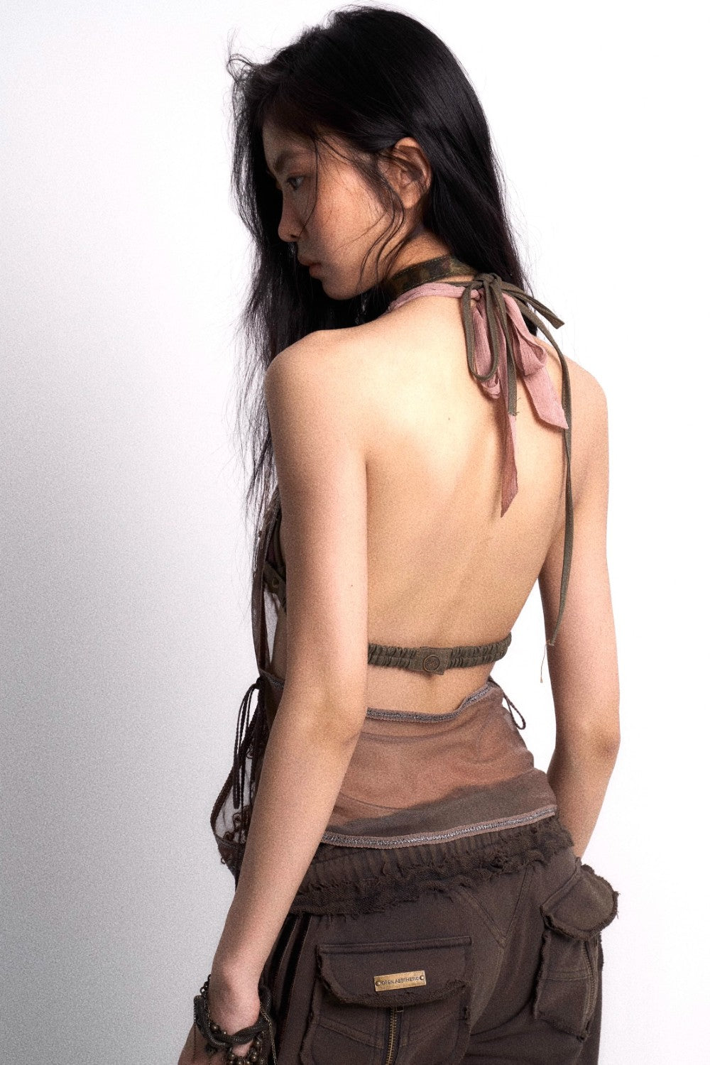 Embroidered Mesh Halter Top