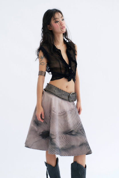 Sheer Ruffle Button-Up Top