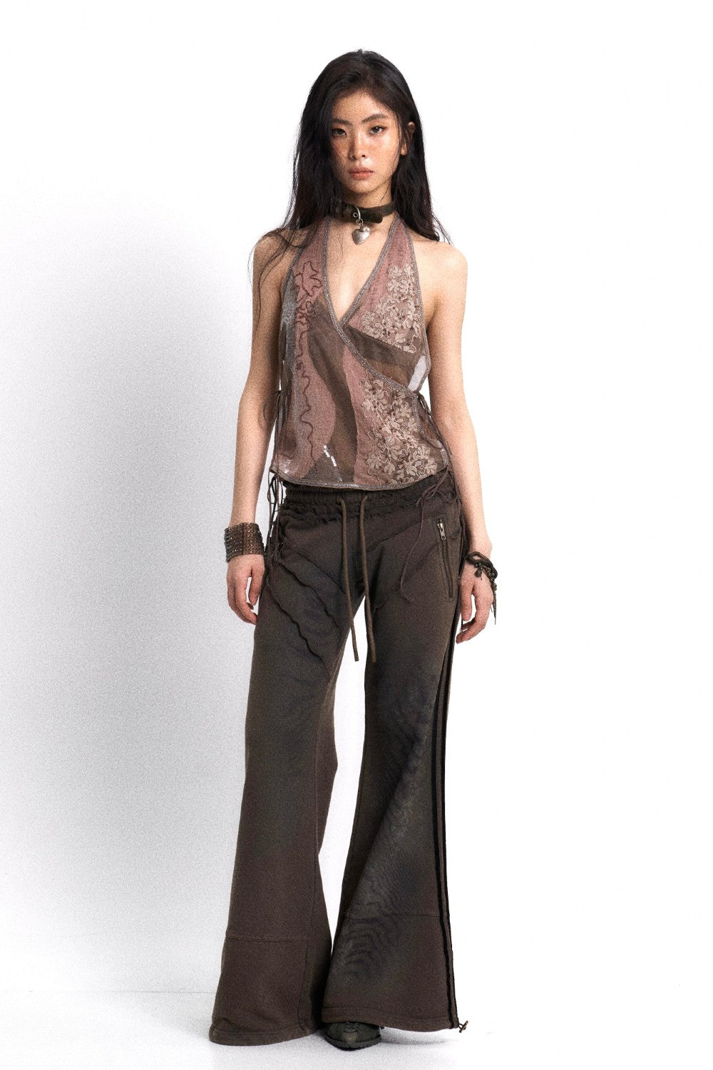 Embroidered Mesh Halter Top