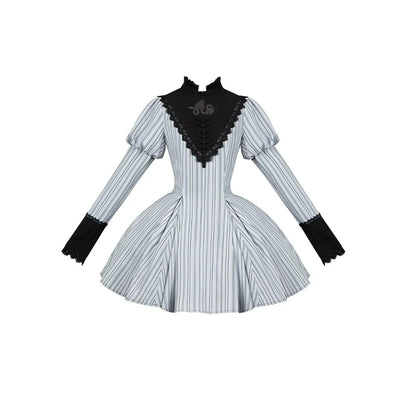 With PUJI - Nocturne SP - Striped Gothic Lolita OP Twin Lolita Dress with Apron