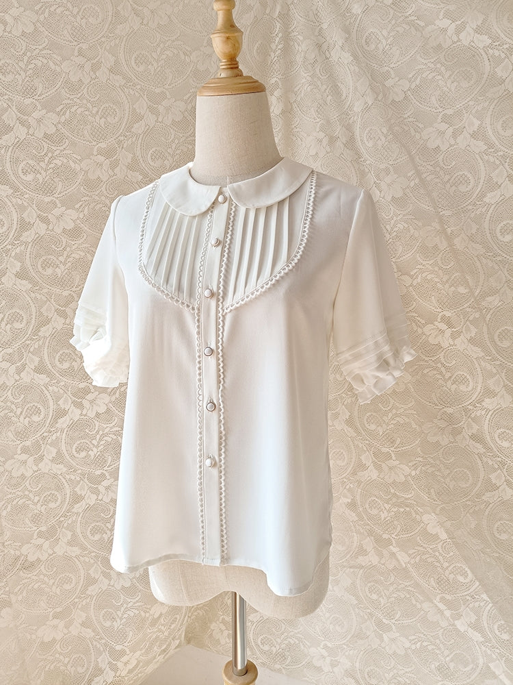 Youlan Lane - Elegant Lolita Chiffon White Short Blouse