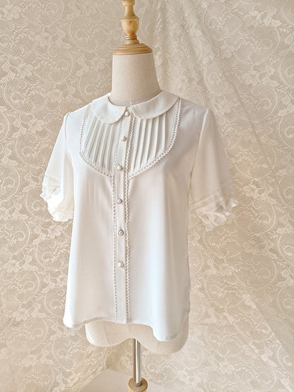 Youlan Lane - Elegant Lolita Chiffon White Short Blouse