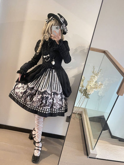 Little Bear - Gothic Lolita Black and White Striped JSK Set