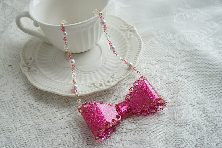 Cat Tea Party - Sweet Lolita Bow Ring and Necklace