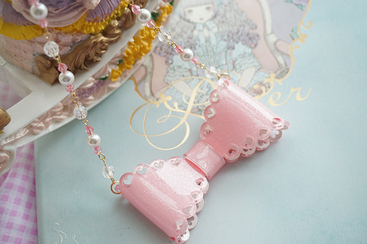 Cat Tea Party - Handmade Sweet Lolita Beaded Bow Necklace