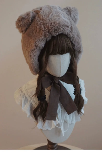 Besozealous - Winter Lolita Hat Bear Ears Hooded Hat