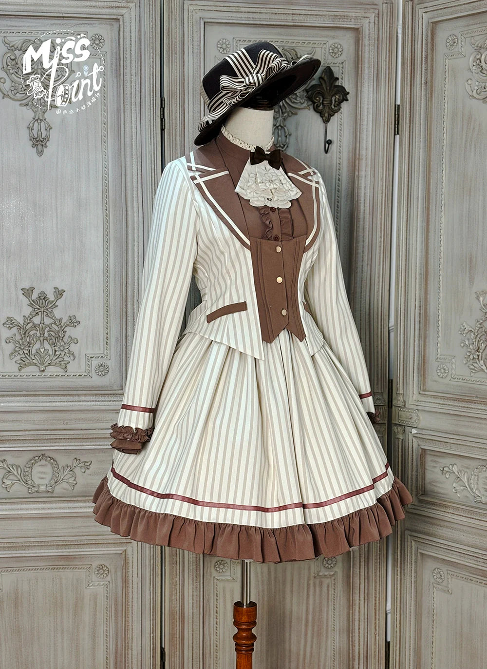 Miss Point - Classical Chocolate - Classic Lolita Jacket Elegant Striped Short Outwear