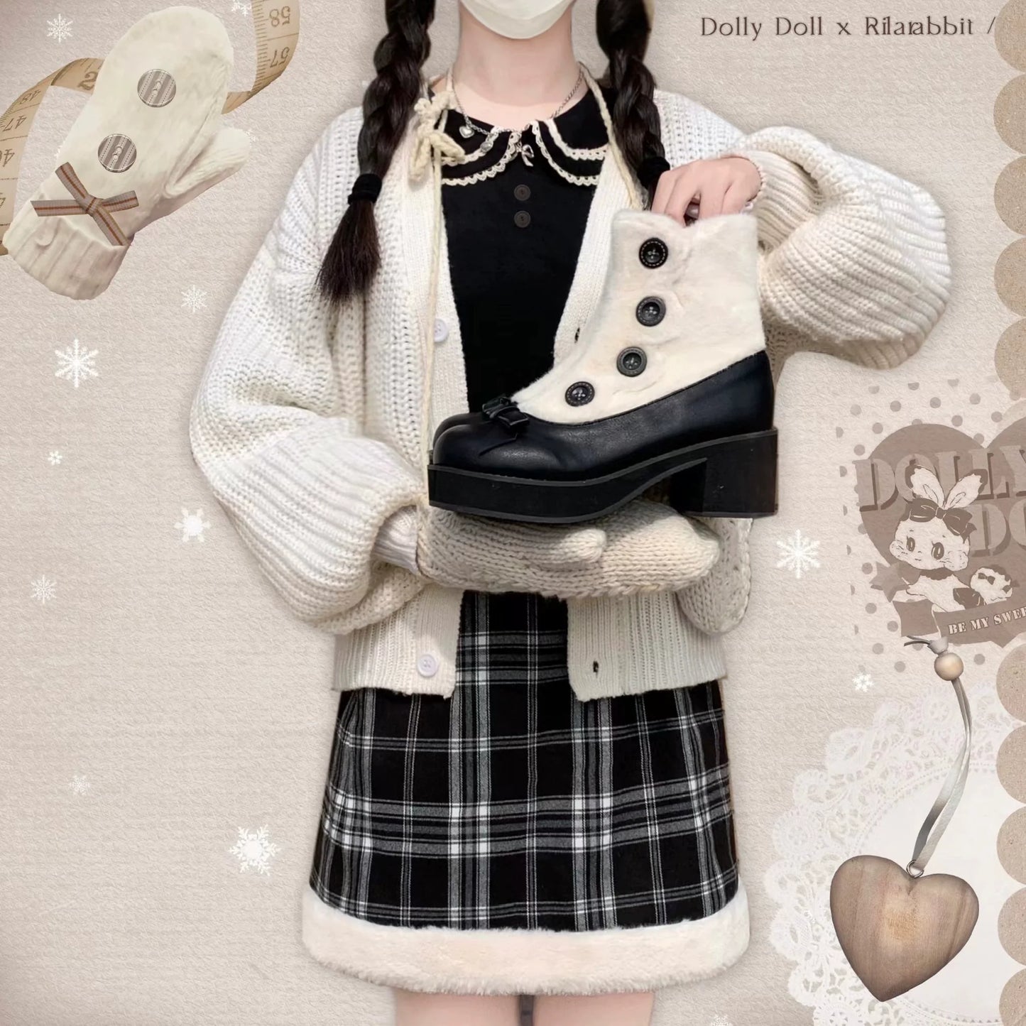 Dolly Doll - Winter Lolita Boots Fur Mary Jane Lolita Low Heel Shoes