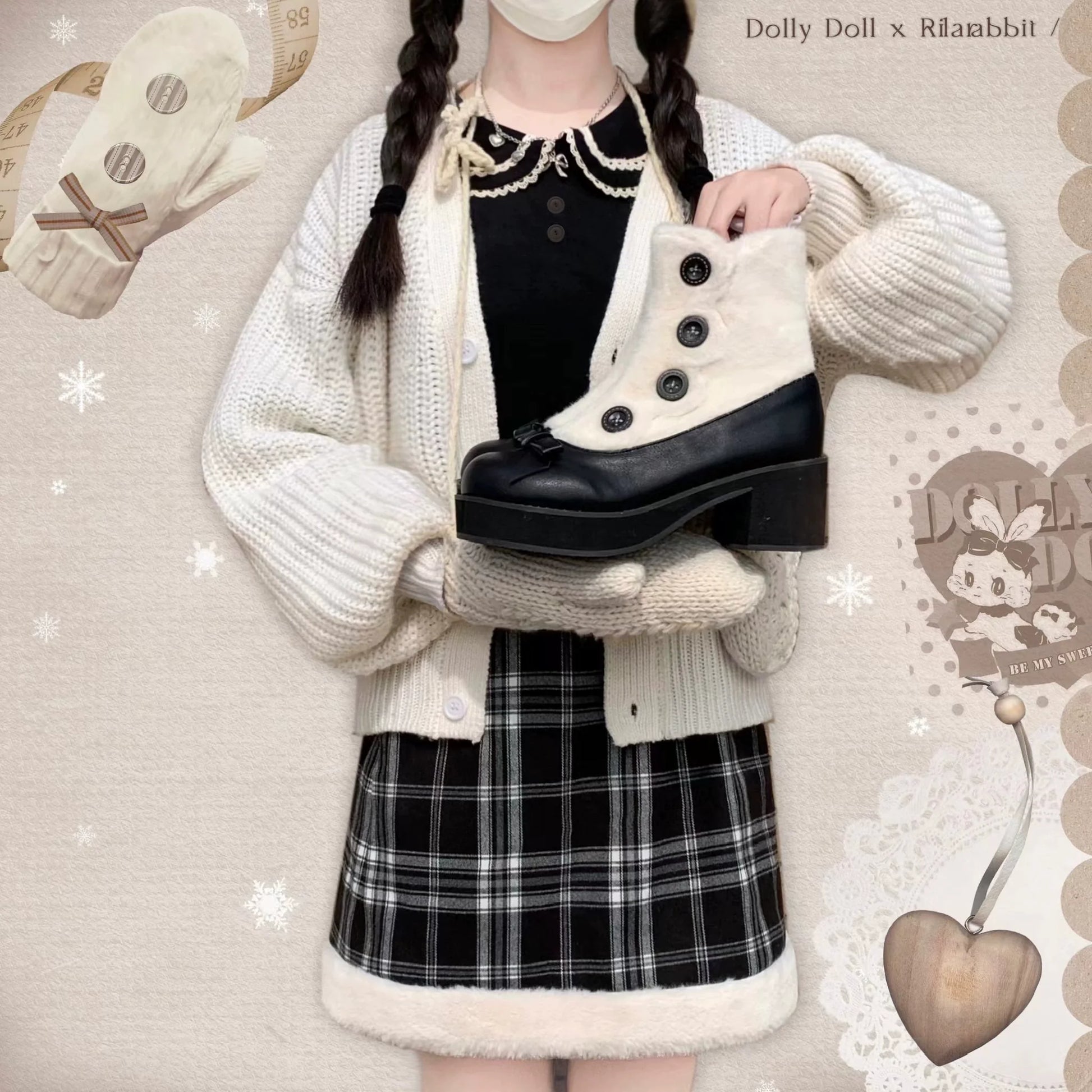 Dolly Doll - Winter Lolita Boots Fur Mary Jane Lolita Low Heel Shoes