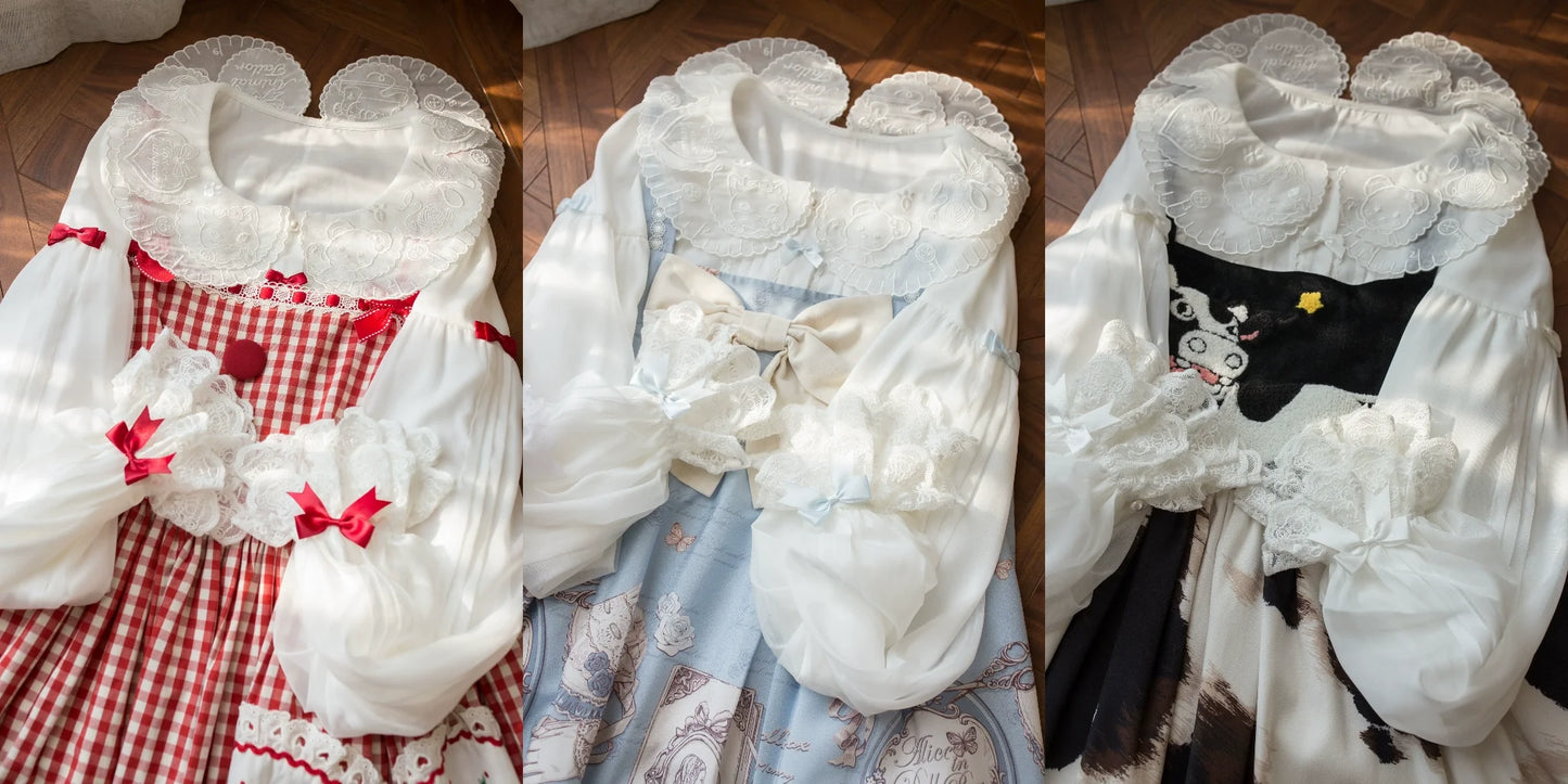 Flower Banquet - Sweet Lolita Blouse Embroidered Shirt with Long Sleeve