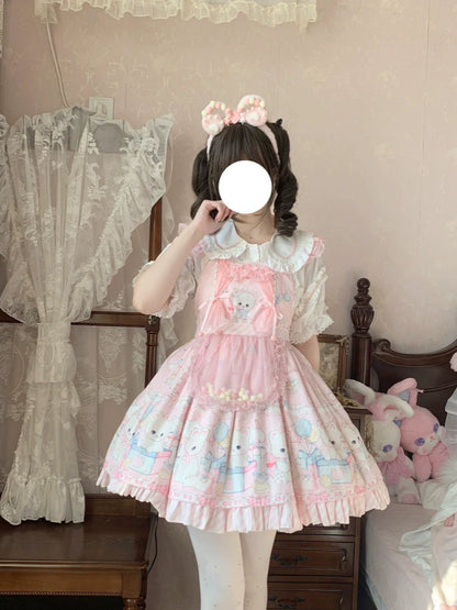 Suiyi - Meow Pompom - Sweet Lolita Salopette Dress Suit, Cat Print