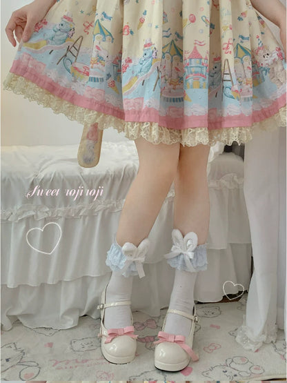 Roji roji - Cotton Lolita Bunny Ear Socks Summer Bow Short Socks