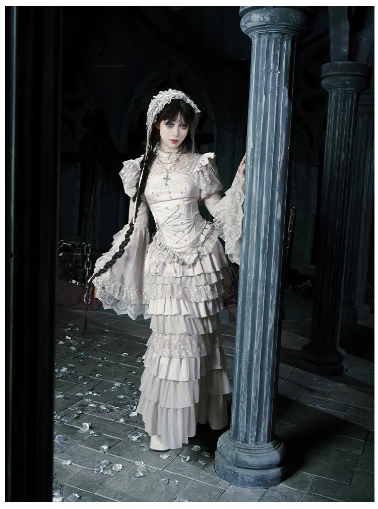 With PUJI - Letter and Poetry ﾂｷ Humanoid Robot - Silver Gothic Lolita Mermaid Skirt Set