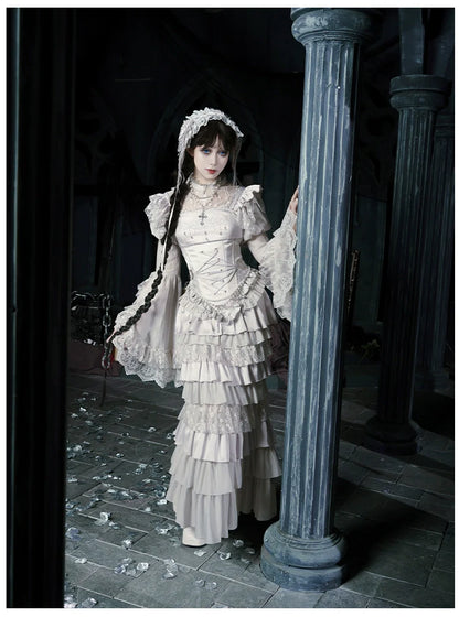 With PUJI - Letter and Poetry ﾂｷ Humanoid Robot - Silver Gothic Lolita Mermaid Skirt Set