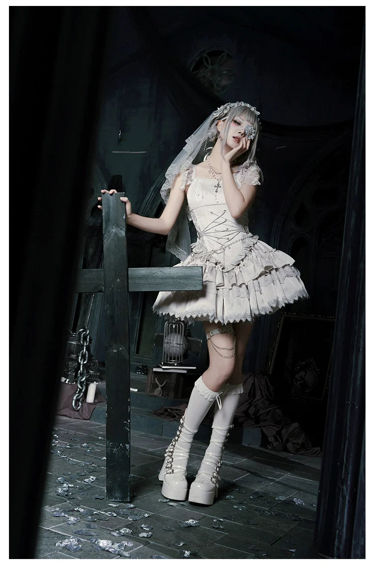 With PUJI - Letter and Poetry ﾂｷ Humanoid Robot - Silver Gothic Lolita Mermaid Skirt Set