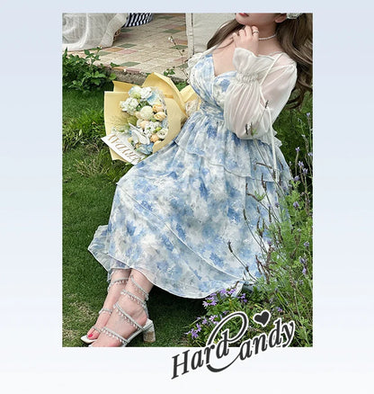 Yingtang - Plus Size Blue Lolita JSK Dress Cardigan Set New Arrival