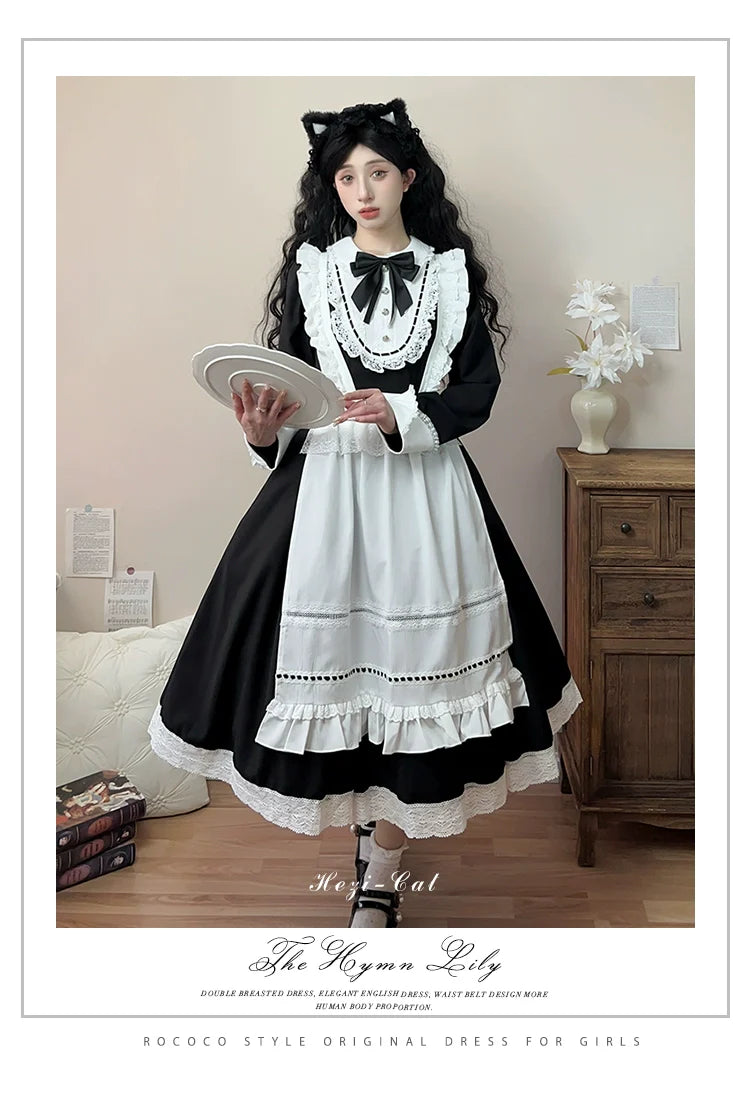 Hezi's Cat Haven - Black Cat Butler - Maid Lolita OP Dress Elegant Black and White Dress