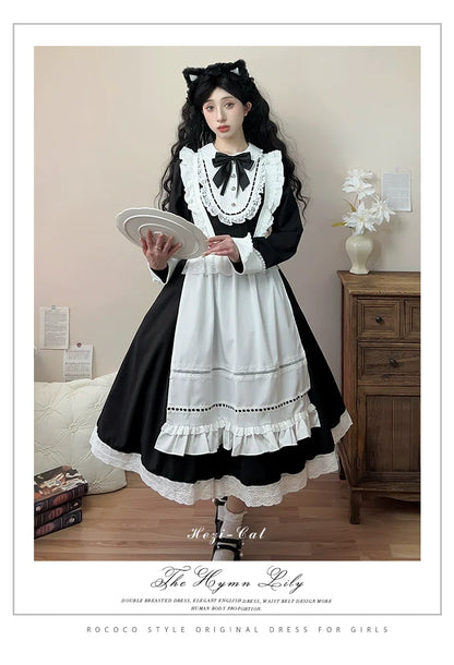 Hezi's Cat Haven - Black Cat Butler - Maid Lolita OP Dress Elegant Black and White Dress