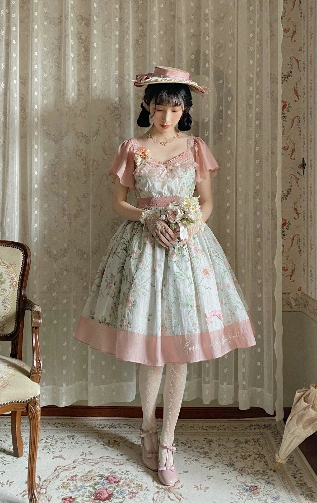 EESSILY - The Rose Dowry - Daily Cotton Lolita OP Dress V-neck Dress