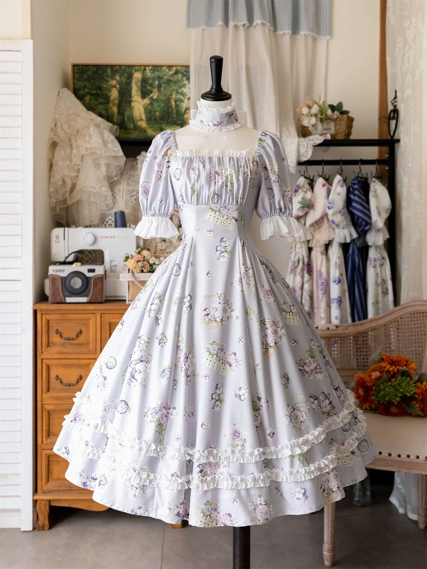 Forest Wardrobe - Forest Basket - Classic Lolita OP Dress Floral Print