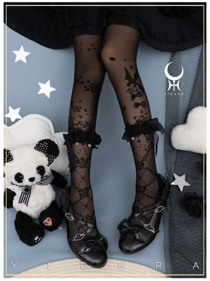 Yidhra - Nightingale and Rose - Elegant Lolita Stereo Flower Thin Tights