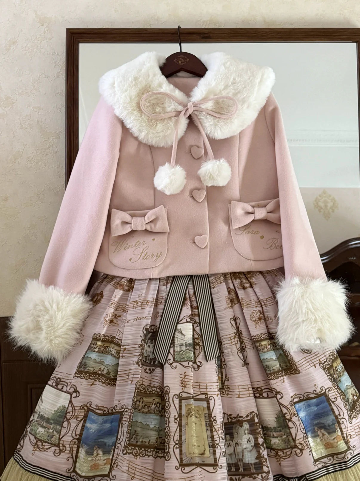 Sara Bell - Winter Story - Winter Kawaii Lolita Short Coat, Detachable Fur Collar